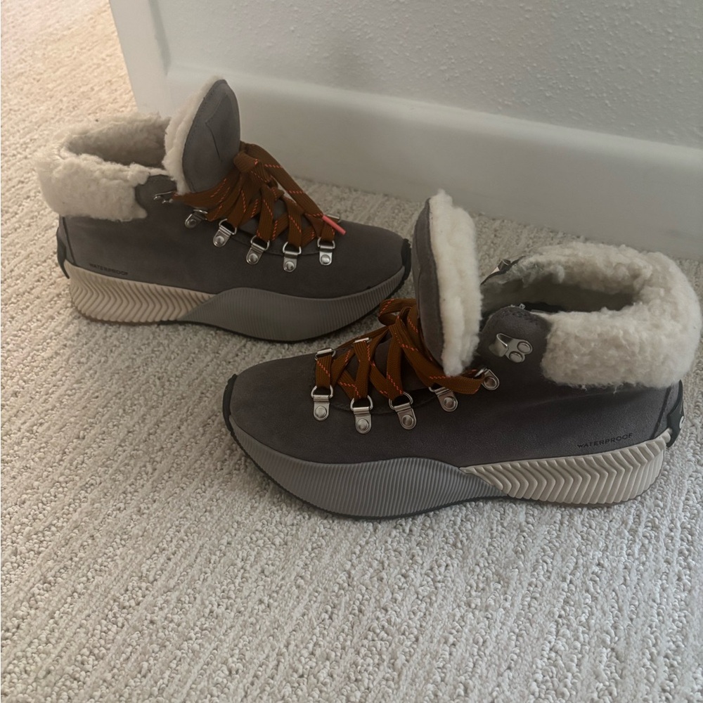 Sorel Gray Shearling-Lined Suede Hiking Sneakers